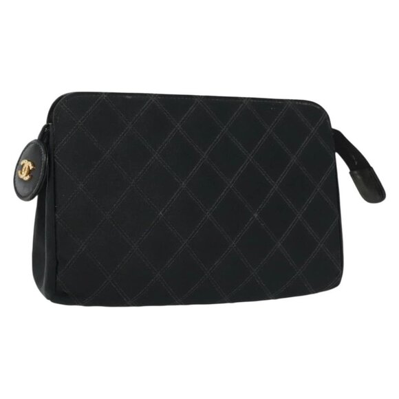 CHANEL Bicolore Pouch Satin Black CC Auth - Picture 1 of 15